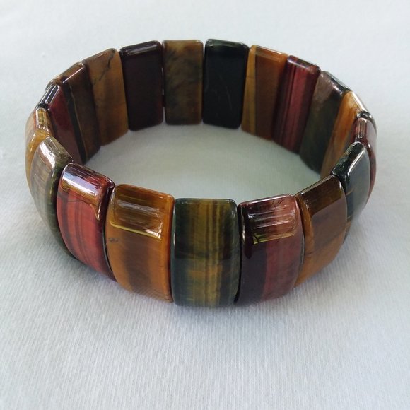 Source Unknown Jewelry - Bracelet Semi-Precious Tiger Eye Gemstone Stretch Multi Color